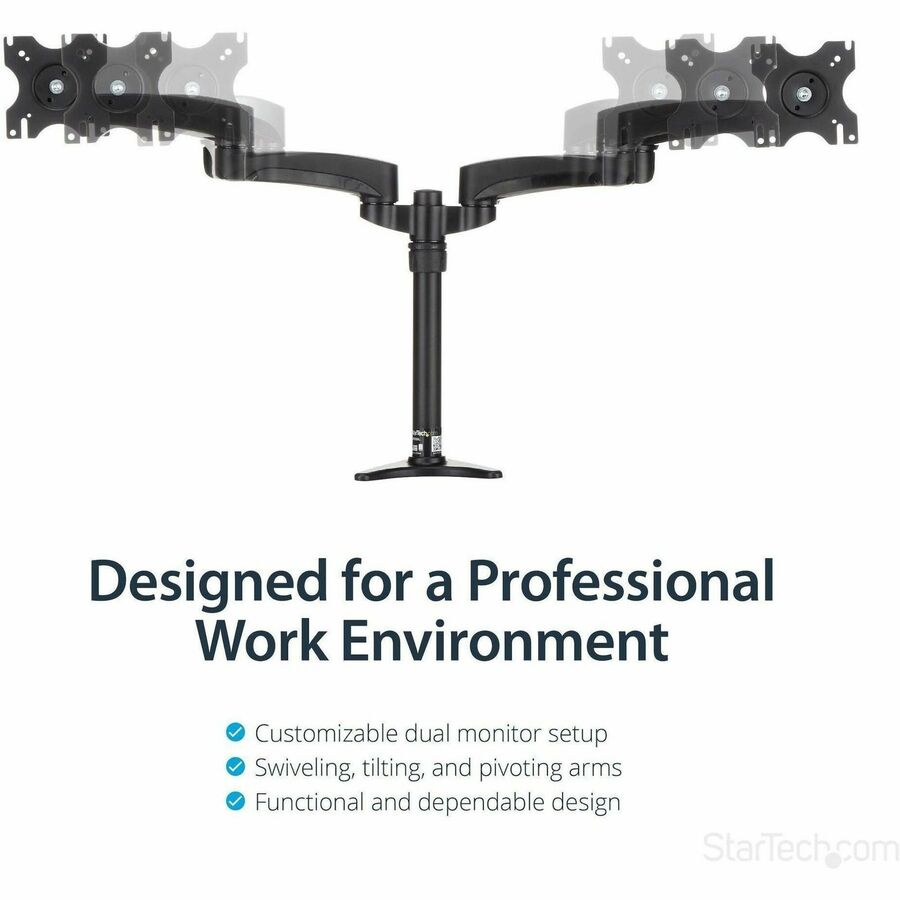 StarTech.com Desk Mount Dual Monitor Arm, Dual Articulating Monitor Arm, Height Adjustable, For VESA Monitors up to 24" (29.9lb/13.6kg)