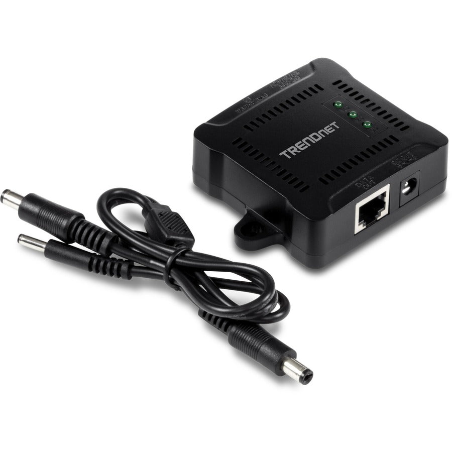 TRENDnet Gigabit PoE Splitter, 1 x Gigabit PoE Input Port, 1 x Gigabit Output Port, Up to 100m (328 ft), Supports 5V, 9V, 12V Devices, 802.3af PoE Compatible, PoE Powered, Black, TPE-104GS