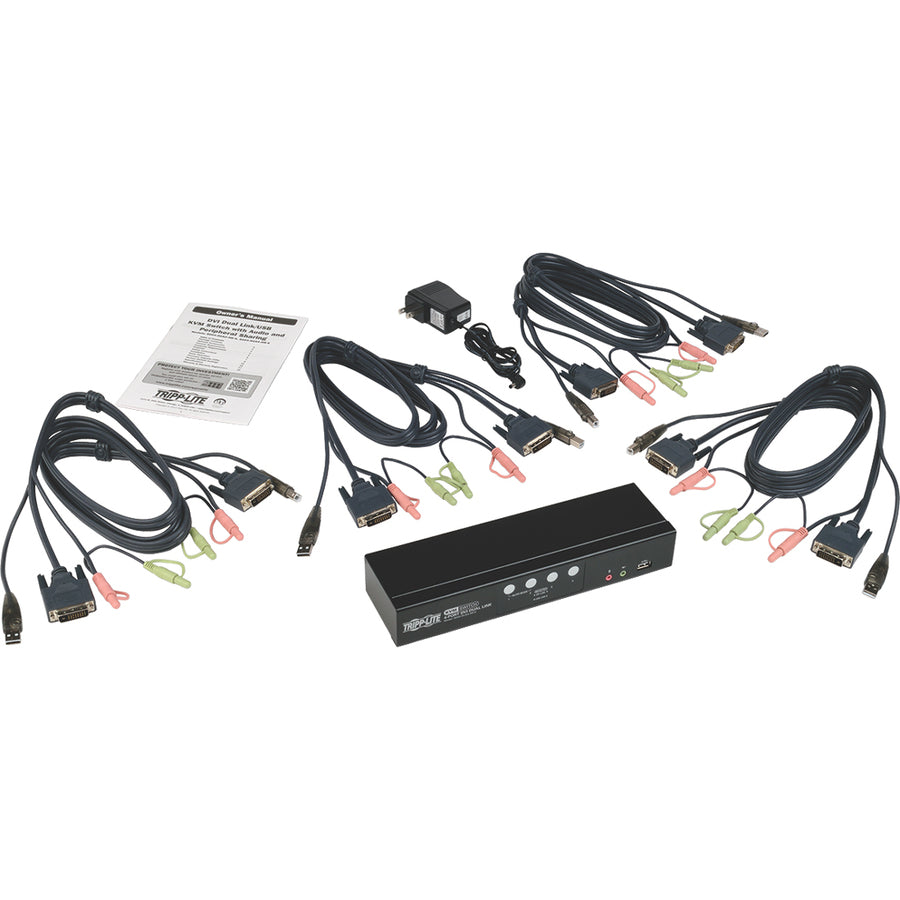 Eaton Tripp Lite Series 4-Port DVI Dual-Link / USB KVM Switch with Audio and Cables, TAA