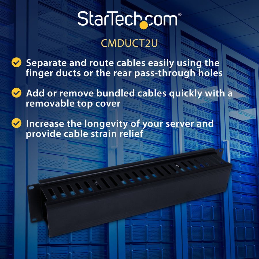 StarTech.com 2U Horizontal Finger Duct Rack Cable Management Panel with Cover