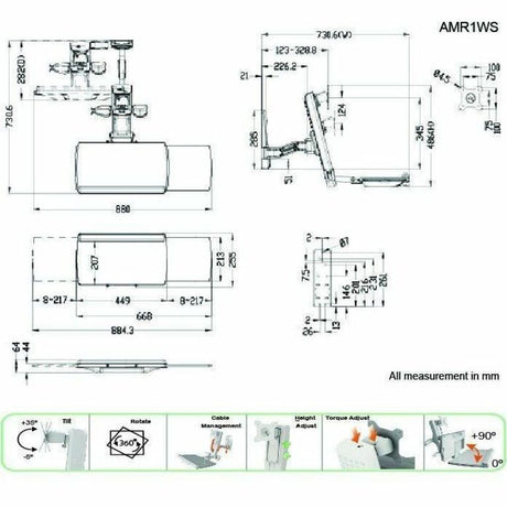 Amer AMR1WS Wall Mount for Flat Panel Display, Monitor, Keyboard, Display - TAA Compliant
