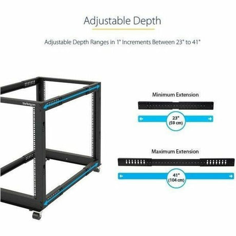StarTech.com 4-Post 12U Mobile Open Frame Server Rack, 19" Network Rack with Casters, Rolling Rack for Computer/AV/Data/IT Equipment