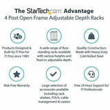 StarTech.com 4-Post 12U Mobile Open Frame Server Rack, 19" Network Rack with Casters, Rolling Rack for Computer/AV/Data/IT Equipment