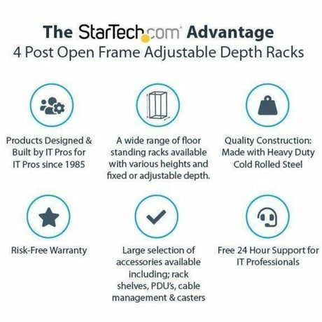 StarTech.com 4-Post 12U Mobile Open Frame Server Rack, 19" Network Rack with Casters, Rolling Rack for Computer/AV/Data/IT Equipment