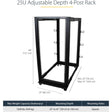 StarTech.com 4-Post 25U Mobile Open Frame Server Rack, 19in Network Rack with Casters, Rolling Rack for Computer/AV/Data/IT Equipment