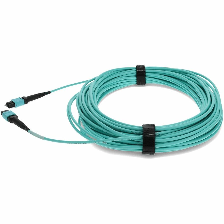 AddOn 50m MPO (Male) to MPO (Male) 12-Strand Aqua OM3 Crossover Fiber OFNR (Riser-Rated) Patch Cable