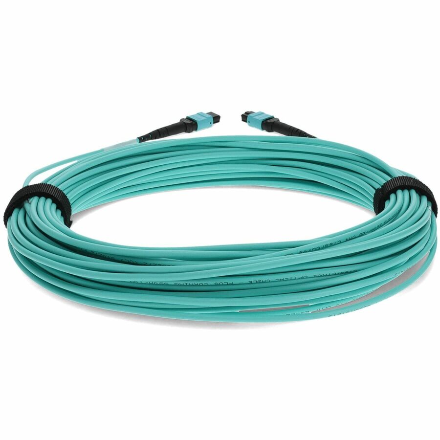 AddOn 50m MPO (Male) to MPO (Male) 12-Strand Aqua OM3 Crossover Fiber OFNR (Riser-Rated) Patch Cable