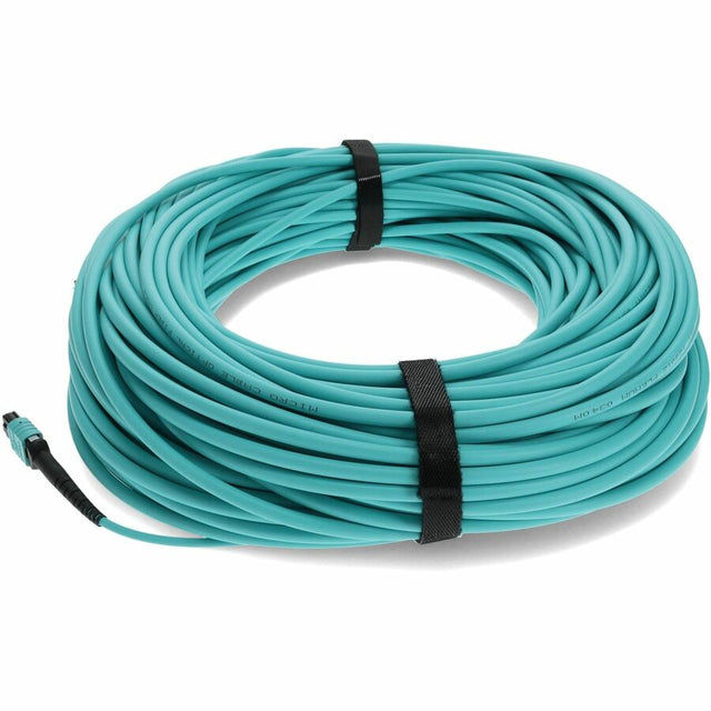 AddOn 50m MPO (Male) to MPO (Male) 12-Strand Aqua OM3 Straight Fiber OFNR (Riser-Rated) Patch Cable