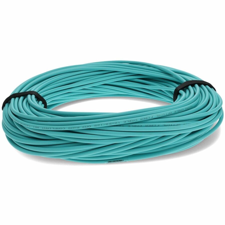 AddOn 50m MPO (Male) to MPO (Male) 12-Strand Aqua OM3 Straight Fiber OFNR (Riser-Rated) Patch Cable