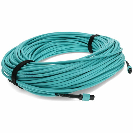 AddOn 50m MPO (Male) to MPO (Male) 12-Strand Aqua OM3 Straight Fiber OFNR (Riser-Rated) Patch Cable
