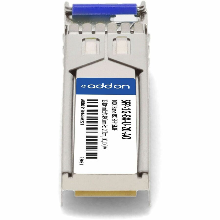 AddOn MSA and TAA Compliant 1000Base-BX SFP Transceiver (SMF, 1310nmTx/1490nmRx, 20km, LC, DOM)