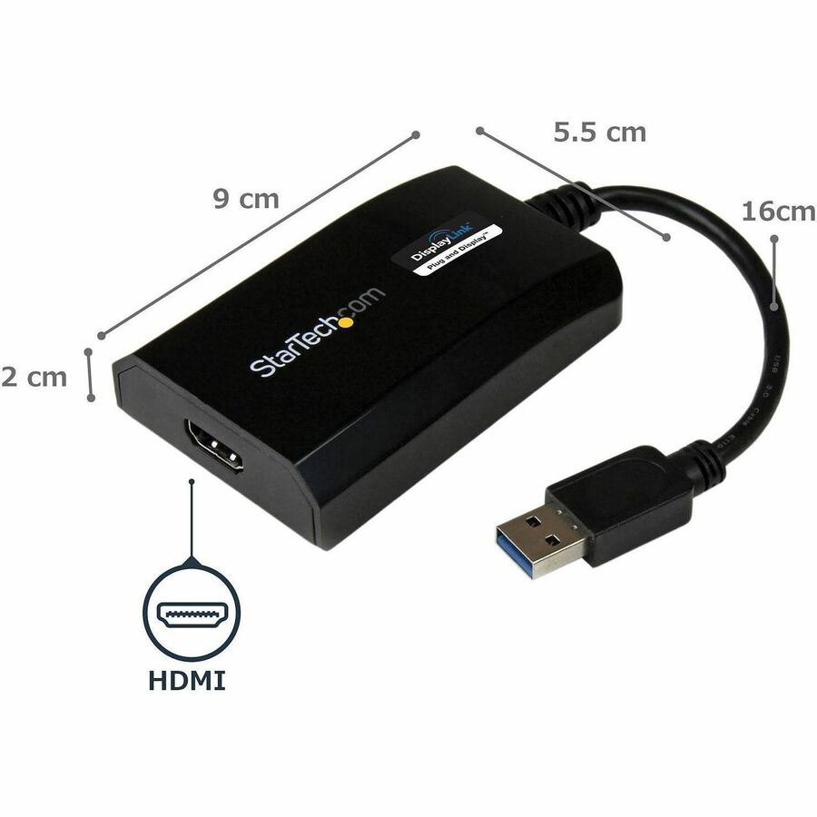 StarTech.com USB 3.0 to HDMI Adapter, DisplayLink Certified, 1920x1200, USB-A to HDMI Display Adapter, External Graphics Card for Mac/PC
