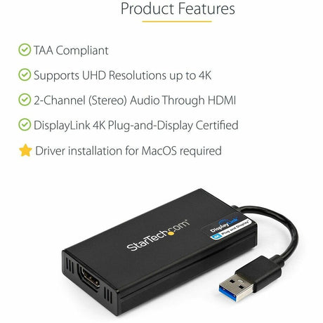 StarTech.com USB 3.0 to HDMI Adapter, 4K 30Hz UHD, USB to HDMI Display Adapter, External Video/Graphics Card for Mac & Windows