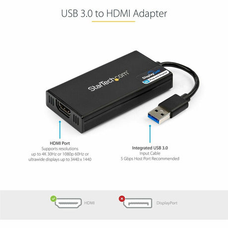 StarTech.com USB 3.0 to HDMI Adapter, 4K 30Hz UHD, USB to HDMI Display Adapter, External Video/Graphics Card for Mac & Windows