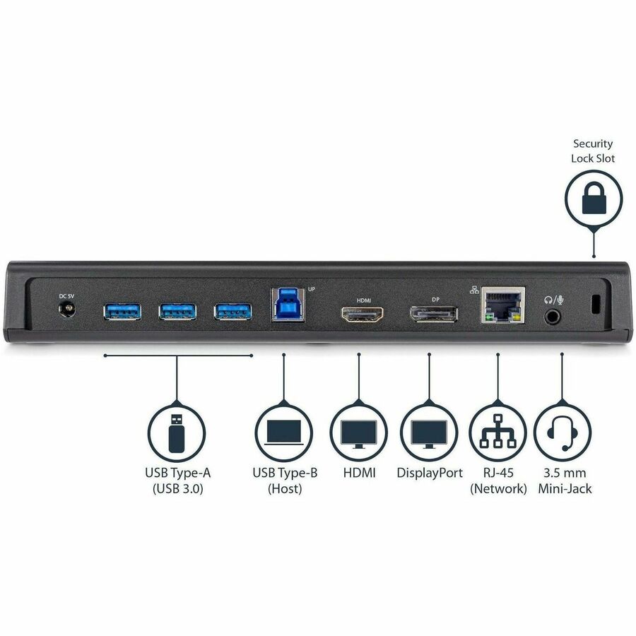 StarTech.com USB 3.0 Docking Station - Windows / macOS Compatible - Supports Dual Displays, HDMI / DisplayPort or 4K Ultra HD on a Single Monitor - USB3DOCKHDPC