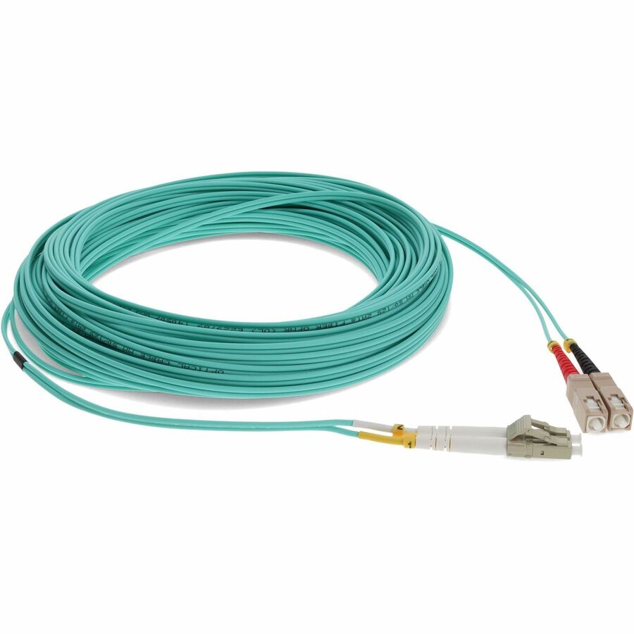 AddOn 50m LC (Male) to SC (Male) Aqua OM3 Duplex Fiber OFNR (Riser-Rated) Patch Cable