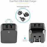 StarTech.com Travel USB Wall Charger - 2 Port - Black - Universal Travel Adapter - International Power Adapter - USB Charger