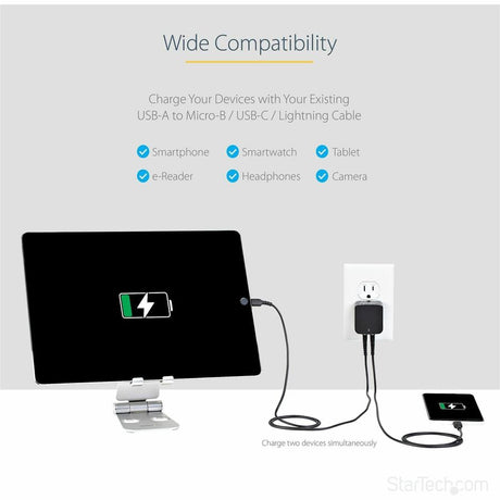 StarTech.com Travel USB Wall Charger - 2 Port - Black - Universal Travel Adapter - International Power Adapter - USB Charger