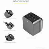 StarTech.com Travel USB Wall Charger - 2 Port - Black - Universal Travel Adapter - International Power Adapter - USB Charger
