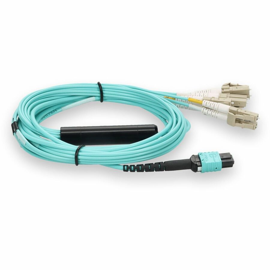 AddOn 3m Juniper Networks MTP-4LC-M3M Compatible MPO (Female) to 8xLC (Male) 8-Strand Aqua OM3 Fiber Fanout Cable