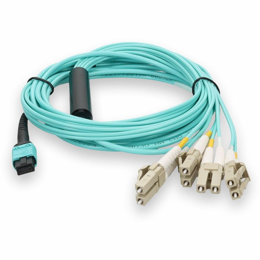 AddOn 3m Juniper Networks MTP-4LC-M3M Compatible MPO (Female) to 8xLC (Male) 8-Strand Aqua OM3 Fiber Fanout Cable