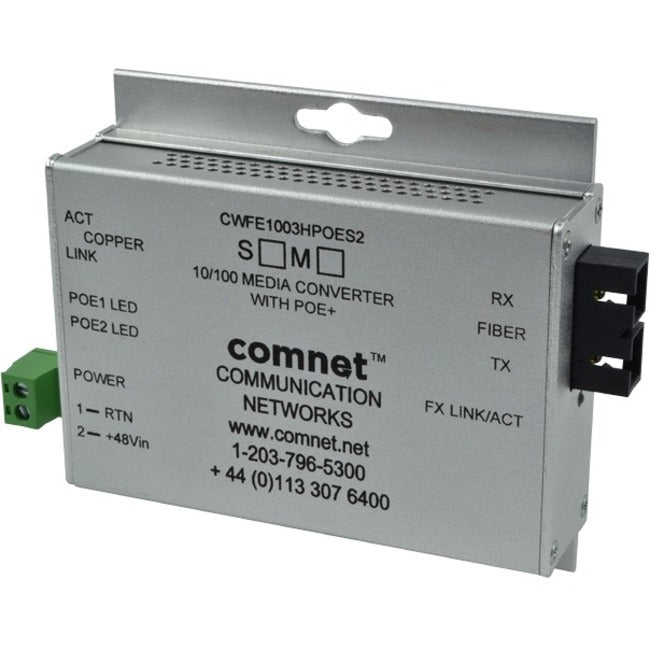 ComNet Commercial Grade 100Mbps Media Converter with 48V POE, Mini,