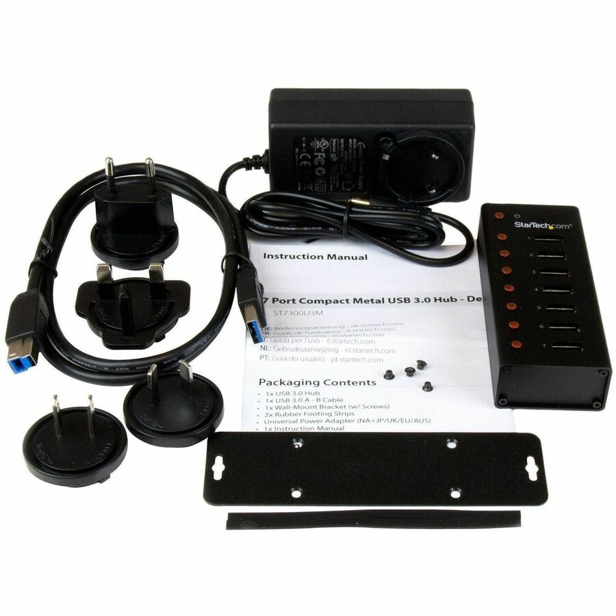 StarTech.com 7 Port USB 3.0 Hub - 5Gbps - Desktop or Wall-mountable Metal Enclosure