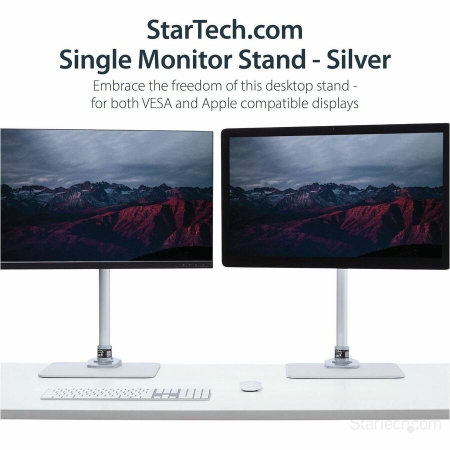 StarTech.com Single Monitor Stand, For up to 34" (30.9lb/14kg) VESA Mount Monitors, Works with iMac / Apple Cinema Displays, Steel, Silver