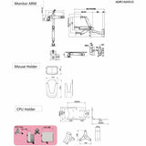 Amer Wall Mount for Keyboard, CPU, Mouse, Flat Panel Display, Curved Screen Display, Monitor - TAA Compliant
