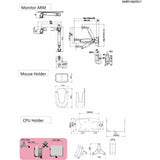 Amer Wall Mount for Keyboard, CPU, Mouse, Flat Panel Display, Curved Screen Display - TAA Compliant