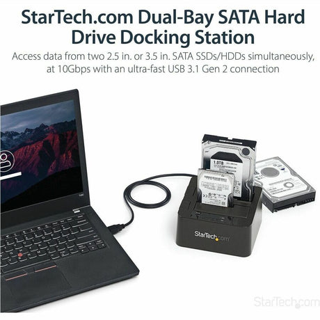 StarTech.com Dual-Bay USB 3.1 to SATA Hard Drive Docking Station, 2.5/3.5" SATA I/II/III, SSD/HDD Dock, USB Hard Drive Bay, Top-Loading