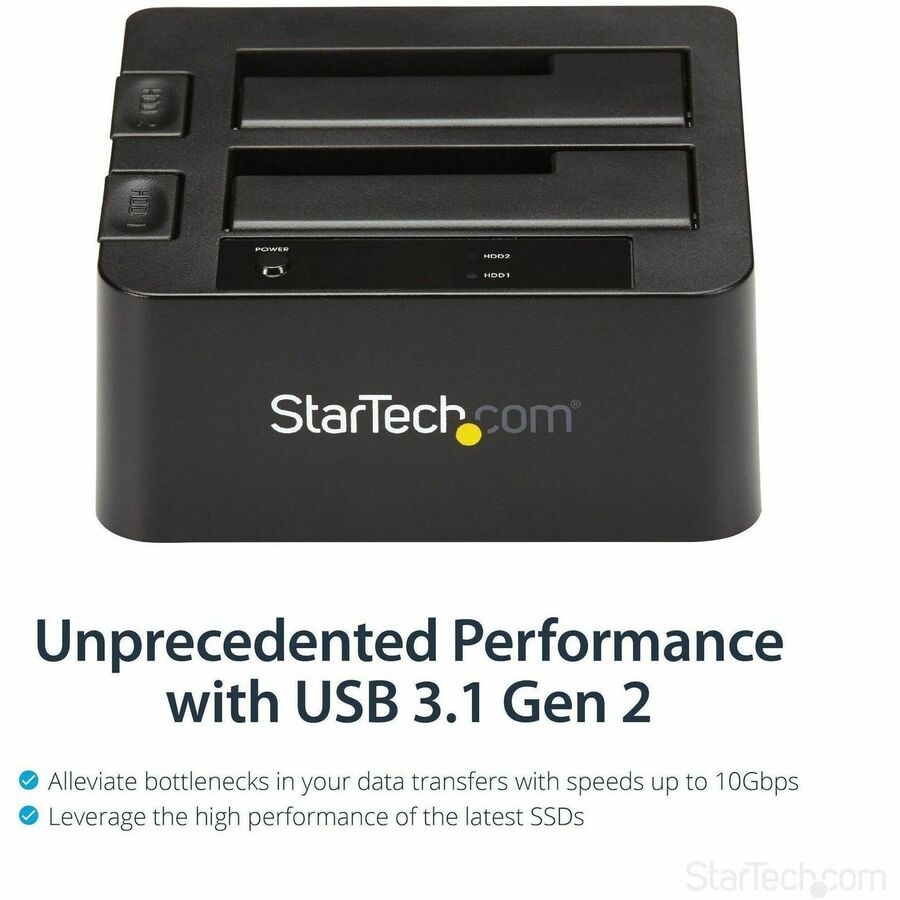 StarTech.com Dual-Bay USB 3.1 to SATA Hard Drive Docking Station, 2.5/3.5" SATA I/II/III, SSD/HDD Dock, USB Hard Drive Bay, Top-Loading