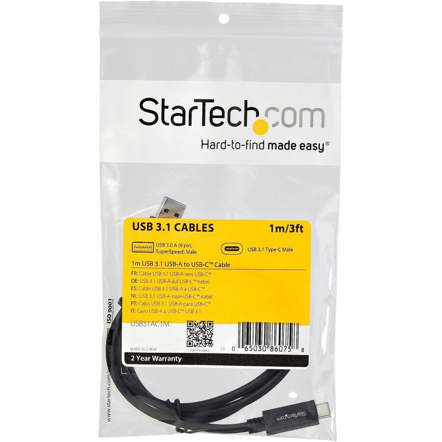 StarTech.com 3 ft 1m USB to USB C Cable - USB 3.1 (10Gpbs) - USB-IF Certified - USB A to USB C Cable - USB 3.1 Type C Cable