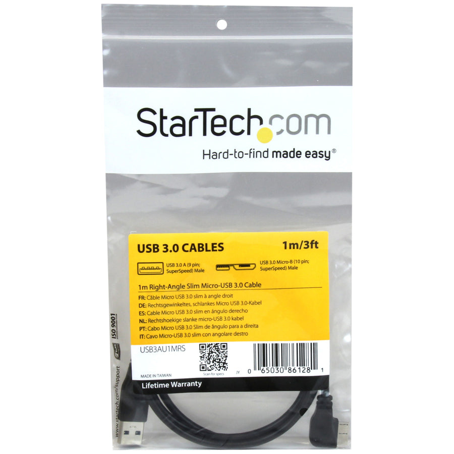 StarTech.com 1m 3 ft Slim Micro USB 3.0 (5Gbps) Cable - M/M - USB 3.0 A to Right-Angle Micro USB - USB 3.2 Gen 1