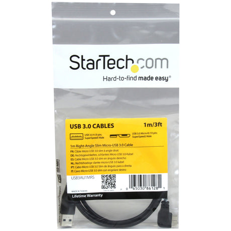 StarTech.com 1m 3 ft Slim Micro USB 3.0 (5Gbps) Cable - M/M - USB 3.0 A to Right-Angle Micro USB - USB 3.2 Gen 1