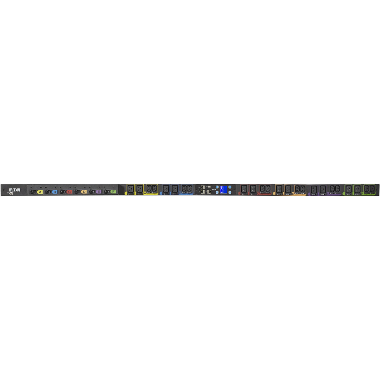 Eaton Metered Outlet Rack PDU, 0U, CS8365 input, 14.4 kW max, 200-240V, 40A, 6 ft cord, Three-phase, Outlets: (12) C13 Outlet grip, (12) C19 Outlet grip