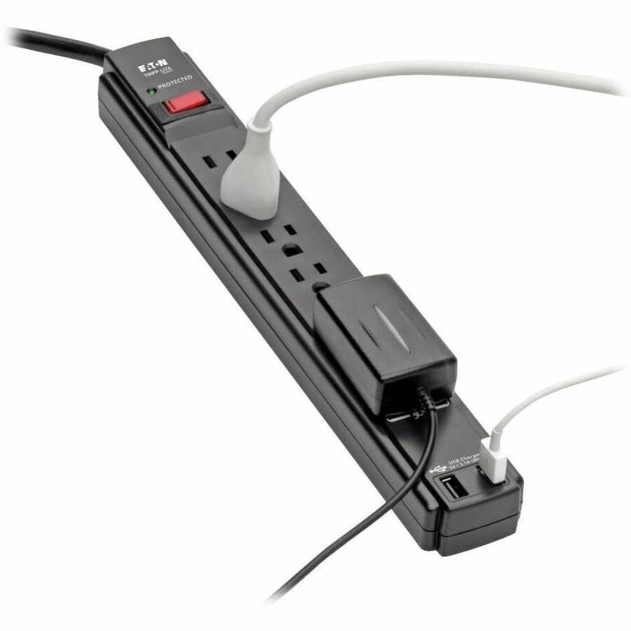 Eaton Tripp Lite Series Protect It! 6-Outlet Surge Protector, 6 ft. Cord, 990 Joules, 2 USB Ports (2.1A), Black Housing
