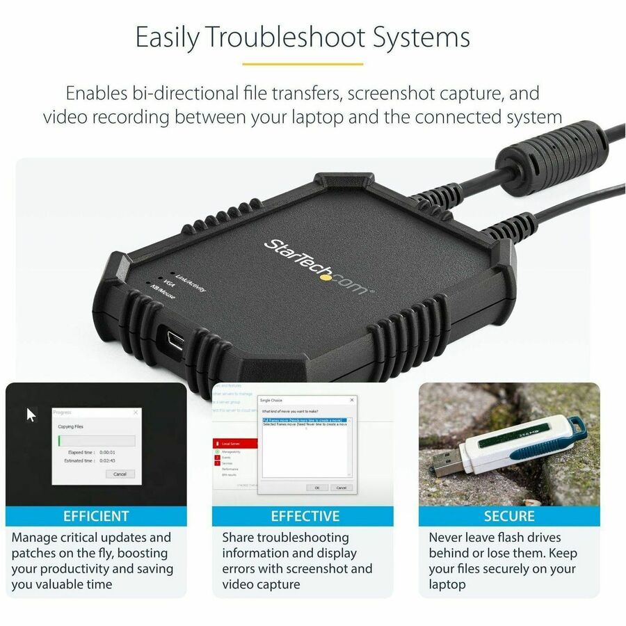 StarTech.com Laptop to Server KVM Console, Rugged USB Crash Cart Adapter with File Transfer and Video Capture, TAA