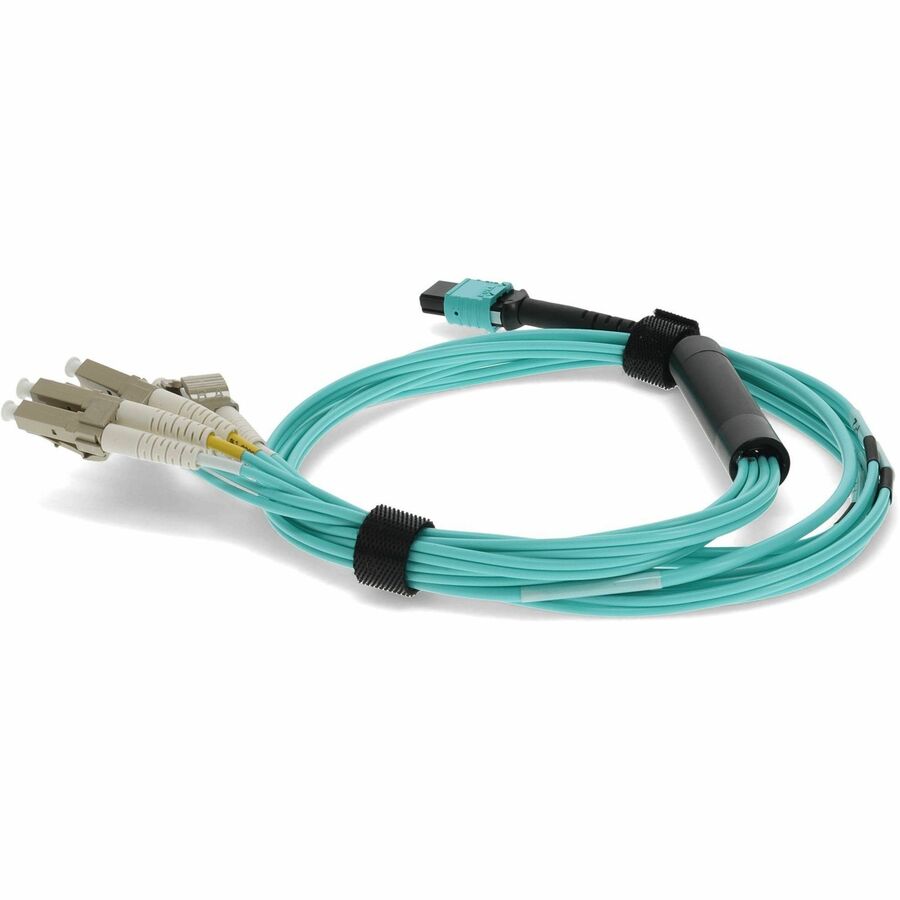 AddOn 7m MPO (Female) to 8xLC (Male) 8-Strand Aqua OM4 Fiber Fanout Cable