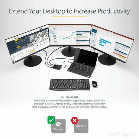 StarTech.com 3-Port Multi Monitor Adapter, DisplayPort to 3x HDMI MST Hub, Triple 1080p, Video Splitter for Extended Desktop Mode, Windows