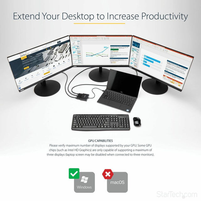 StarTech.com 3-Port Multi Monitor Adapter, DisplayPort to 3x HDMI MST Hub, Triple 1080p, Video Splitter for Extended Desktop Mode, Windows