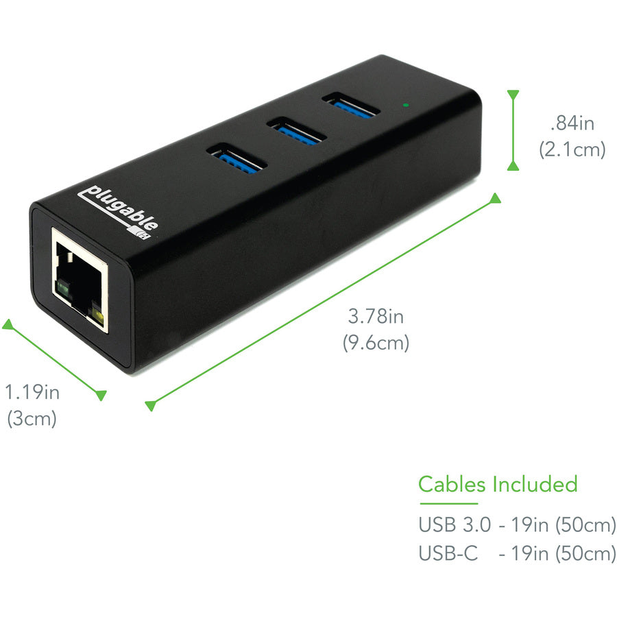 Plugable USB Hub with Ethernet, 3 port USB 3.0 Bus Powered Hub with Gigabit Ethernet
