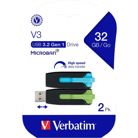32GB Store 'n' Go&reg; V3 USB 3.2 Gen 1 Flash Drive - 2pk - Blue, Green