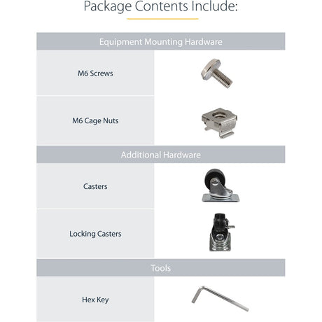 StarTech.com 2-Post 42U Mobile Open Frame Server Rack, Two Post 19in Network Rack with Casters, Rolling Open Rack for AV/Data/IT Equipment