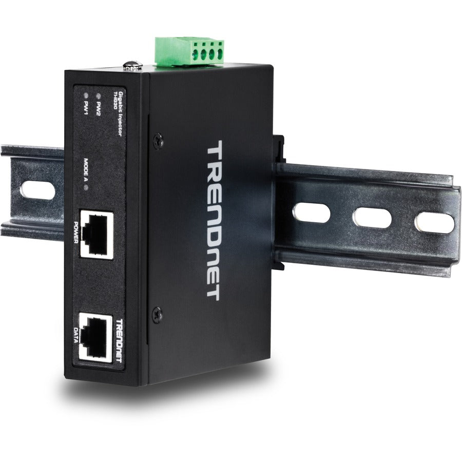 TRENDnet Hardened Industrial Gigabit PoE+ Injector, DIN-Rail, Wall Mount, IP30 Rated Housing, DIN-rail & Wall Mounts Included, TI-IG30