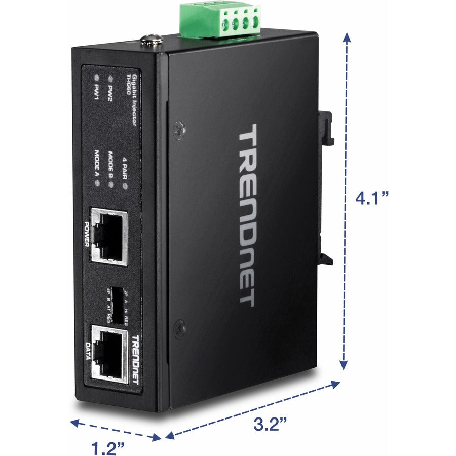 TRENDnet Hardened Industrial 60W Gigabit PoE+ Injector, DIN-Rail Mount, IP30 Rated Housing, Includes DIN-rail & Wall Mounts, TI-IG60