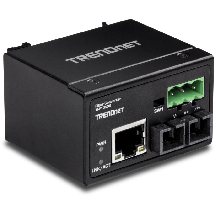 TRENDnet Hardened Industrial 100Base-FX Single-Mode SC Fiber Converter, (30 km, 18.6 Miles), IP40 Rated Housing, TI-F10S30,Lifetime Protection,Black