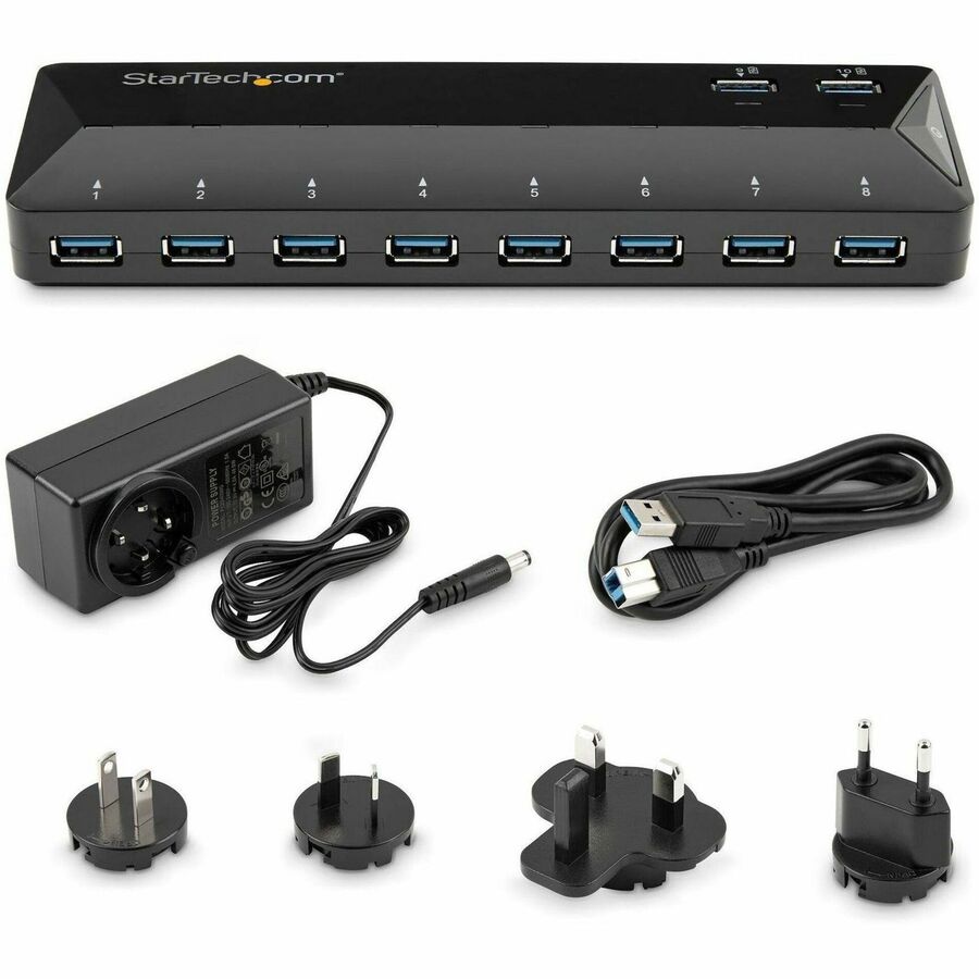 StarTech.com 10-Port USB 3.0 Hub with Charge and Sync Ports - 2 x 1.5A Ports - Desktop USB Hub and Fast-Charging Station