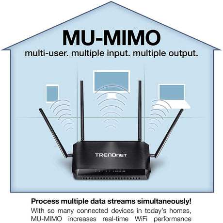 TRENDnet AC2600 MU-MIMO Wireless Gigabit Router, Increase WiFi Performance, WiFi Guest Network, Gaming-Internet-Home Router, Beamforming, 4K streaming, Quad Stream, Dual Band Router, Black, TEW-827DRU