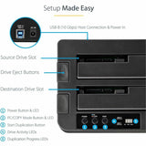 StarTech.com Standalone Hard Drive Duplicator, External Dual Bay HDD/SSD Cloner/Copier, USB 3.1 to SATA Drive Docking Station, Disk Cloner